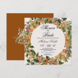 Invitación Floral Naranja Greenery Watercolor Bridal Shower