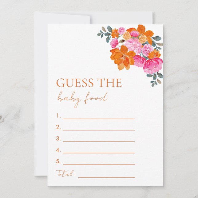 Invitación Floral Naranja rosa adivina el juego de la ducha d (Anverso)