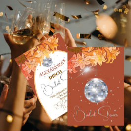 Invitación Floral Naranja Silver Disco Discoteca Bridal Showe