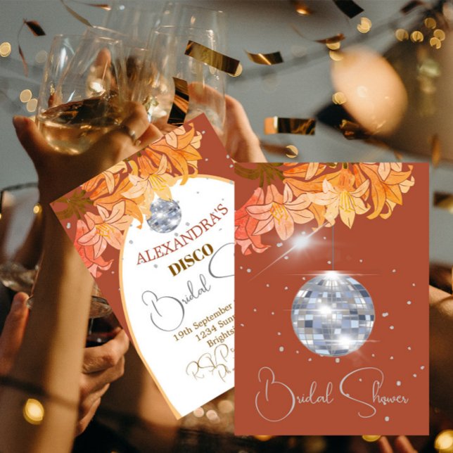 Invitación Floral Naranja Silver Disco Discoteca Bridal Showe (Subido por el creador)