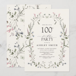 Invitación Floral natural 100 cumpleaños acuarela