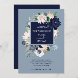 Invitación Floral náutica azul marina| Boda