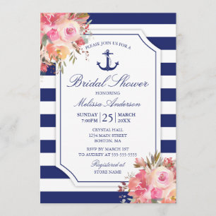Invitación Floral Nautical Watercolor Bridal Shower