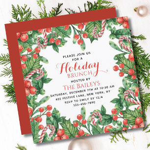 Invitación Floral Navidades de acuarela de Brunch de vacacion