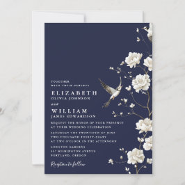 Invitación Floral Navy Blue Chinoiserie Todo En Un Boda