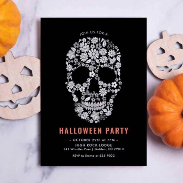 Invitación floral negra al cráneo de azúcar de Hal (Subido por el creador)