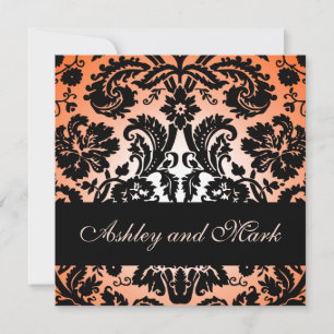 Invitación floral negra anaranjada de la boda del