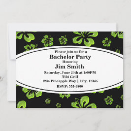 Invitación floral negra de hibisco tropical verde