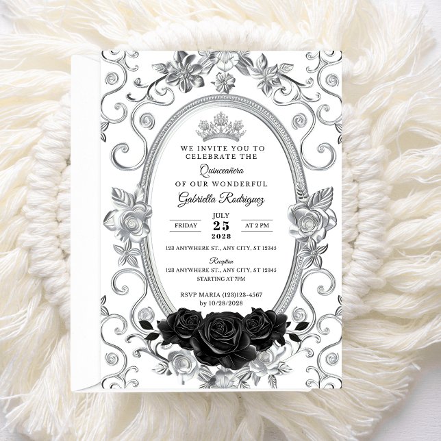 Invitación floral negra elegante de Quinceañera Z2 (Subido por el creador)