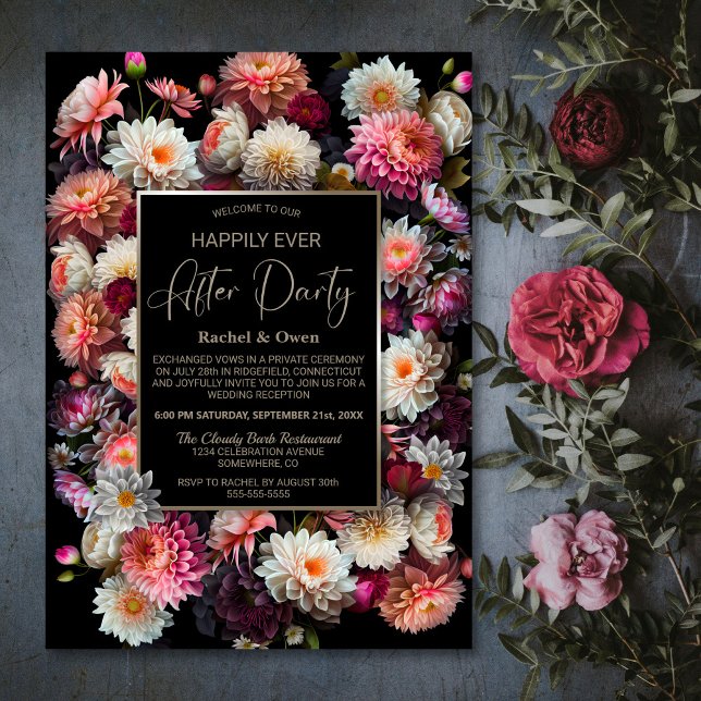 Invitación Floral negra feliz por siempre después de la recep (Subido por el creador)