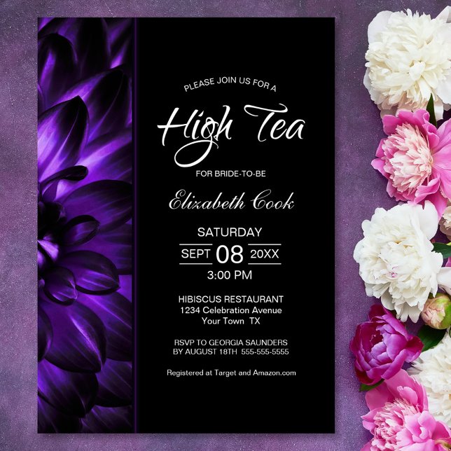 Invitación Floral negra morada moderna alta ducha de novia de (Subido por el creador)