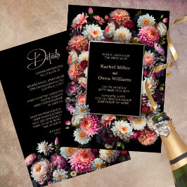 Invitación Floral negra todo en un Boda