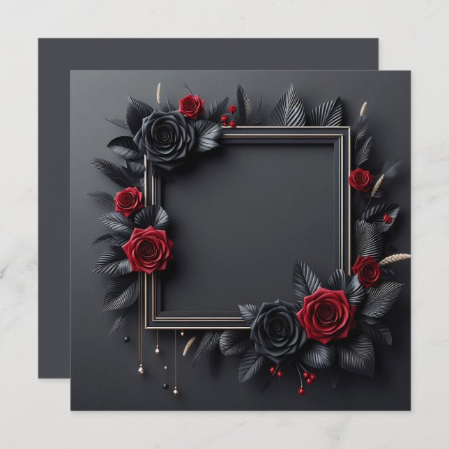 Invitación Floral negra y roja (Anverso / Reverso)