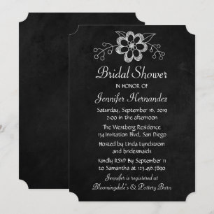 Invitación Floral Negro Blanco Regadera Boda Tiza Flor Pizarr