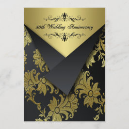 Invitación Floral Negro Dorado 50 Aniversario 2