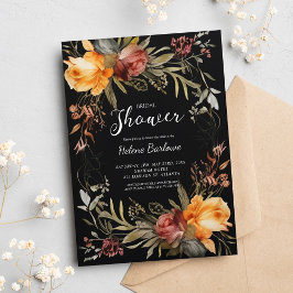 Invitación Floral negro elegante ducha de novia