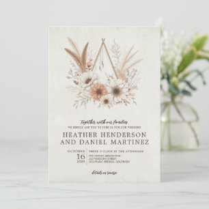 Invitación Floral neutra de Boho con Boda de código QR