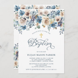 Invitación Floral neutra y azul| Bautismo de niño o Chica