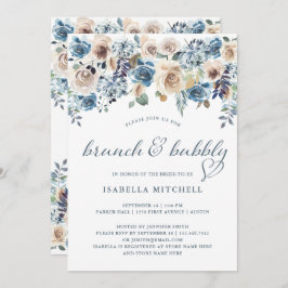 Invitación Floral neutra y azul| Brunch y bullicio