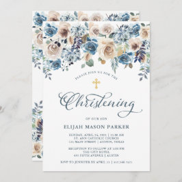 Invitación Floral neutra y azul | Chico o Chica Christening