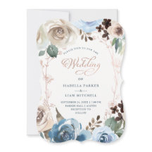 Floral neutra y azul | Faux Rosa Gold Boda