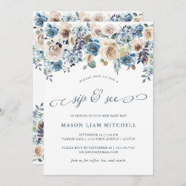Invitación Floral neutra y azul | Sip y See