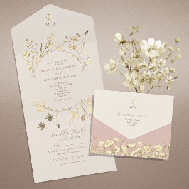 Invitación floral neutral con rubor todo en uno
