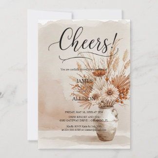 Invitación floral neutral de Cheers Boho rústico