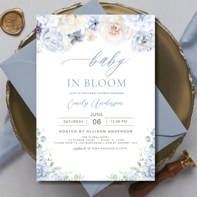 Invitación Floral niño azul bebé en el Baby Shower de Bloom (Subido por el creador)