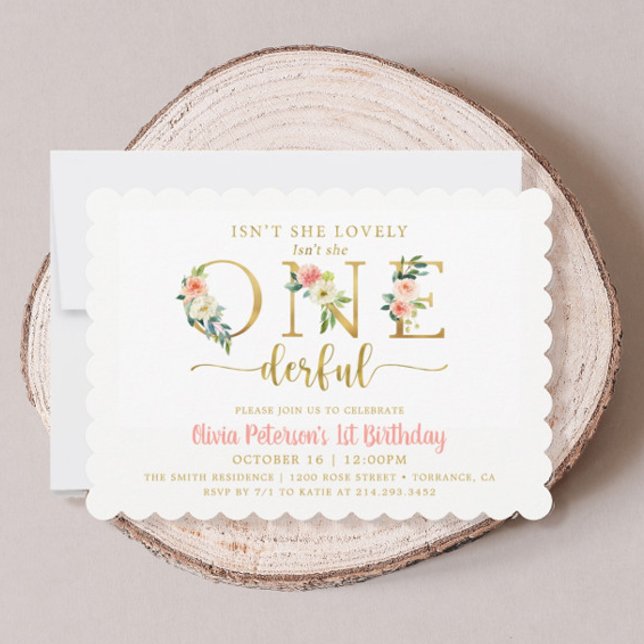 Invitación Floral no es ella maravillosa Chica primer cumplea (Subido por el creador)