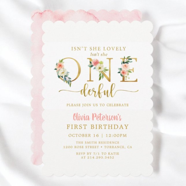 Invitación Floral no es encantadora, maravilloso primer cumpl (Subido por el creador)