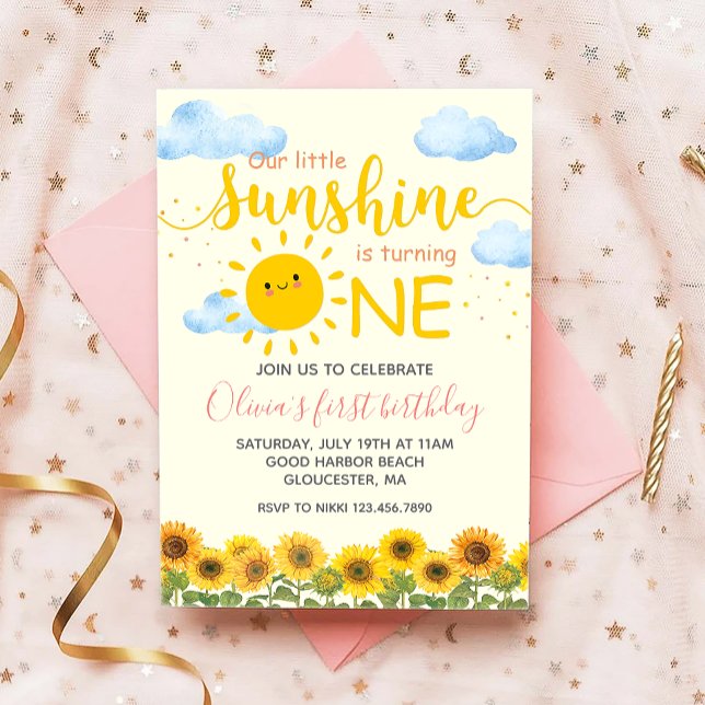 Invitación Floral Nuestro pequeño sol primer cumpleaños giras (Subido por el creador)