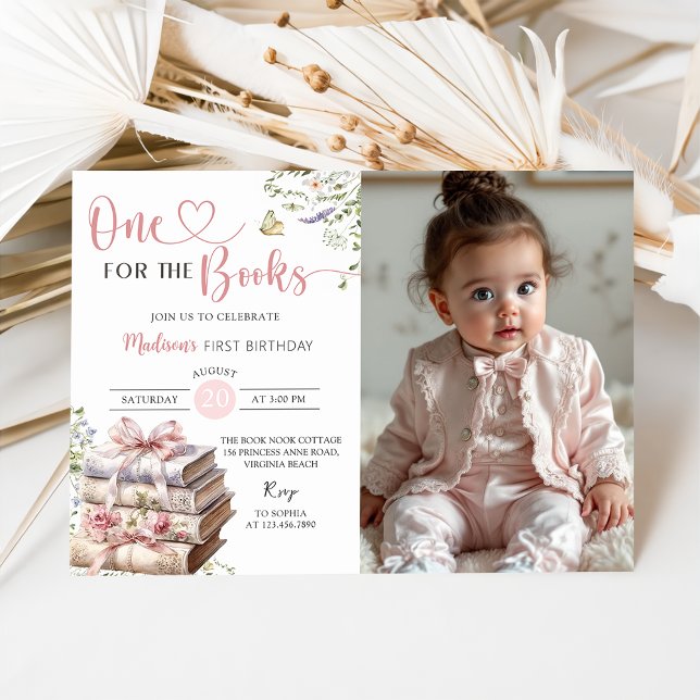 Invitación Floral One for the Books First Birthday Photo (Subido por el creador)