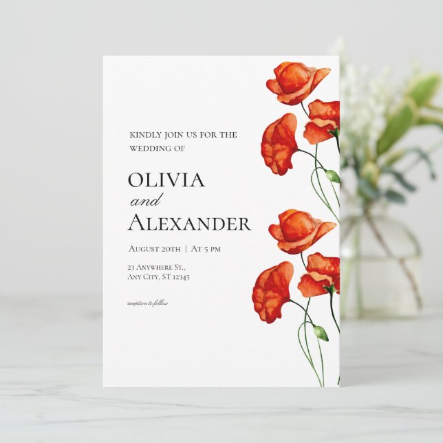 Invitación Floral Orange Poppies Watercolor Wedding (Anverso de pie)