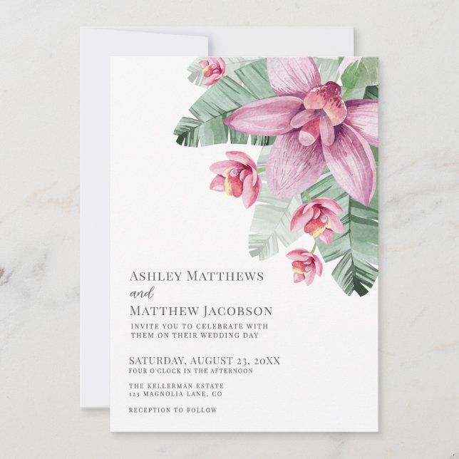 Invitación Floral Orchid Tropical Wedding (Anverso)