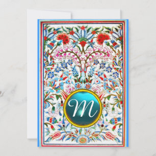 INVITACIÓN FLORAL ORIENTAL ROSA AZUL DAMASCO MONOGRAMA JOYA