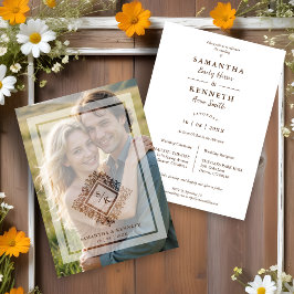 Invitación Floral Ornate Frame Diamond Shape Wedding Initials