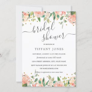 Invitación Floral Oro Rosado Rústico Ducha De Novias