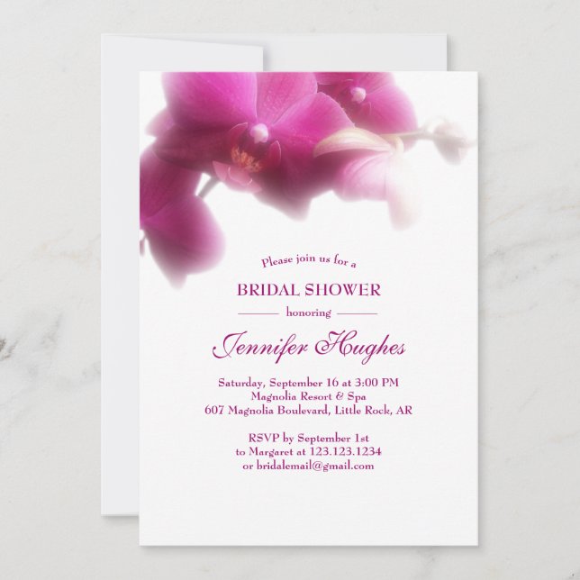 Invitación Floral Orquídea Rosa Ducha De Novias (Anverso)