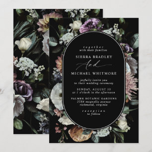 Invitación Floral oscura apagada   Elegante Boda negro de Moo