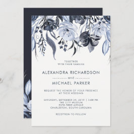 Invitación Floral oscura | Boda acuático moderno