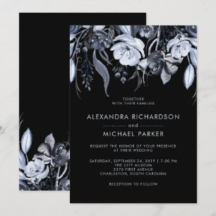 Invitación Floral oscura   Boda de acuarela negra