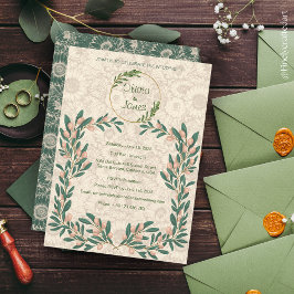 Invitación Floral Oscura Burgundy Rosa y Verde Hermosa Person