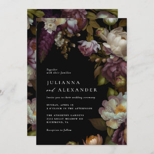 Invitación Floral oscura   Elegante Moody Moderno Boda Negro