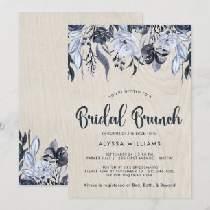 Invitación Floral oscura y madera blanca   Bridal Brunch