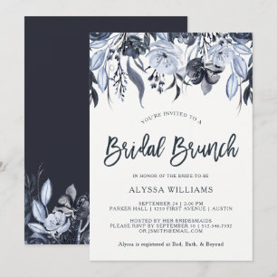 Invitación Floral Oscuro Desayuno Nupcial con Acuarela Mode