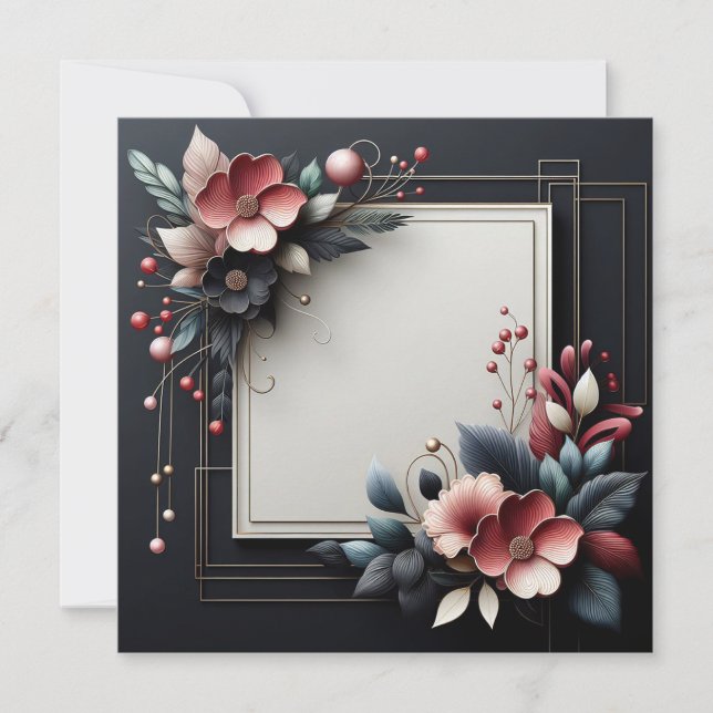 Invitación Floral oscuro elegante (Anverso)