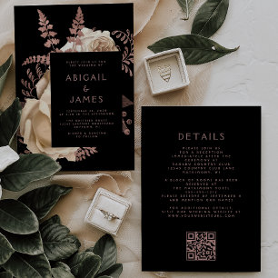 Invitación Floral Oscuro Malhumorado Código QR Rosa Marfil Do