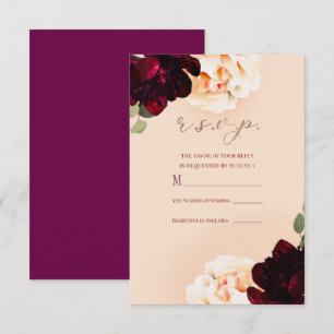 Invitación Floral Oscuro Marsala Rosa Dorado Pech Responder R