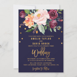 Invitación Floral otoñal con Boda de apilamiento de tipografí